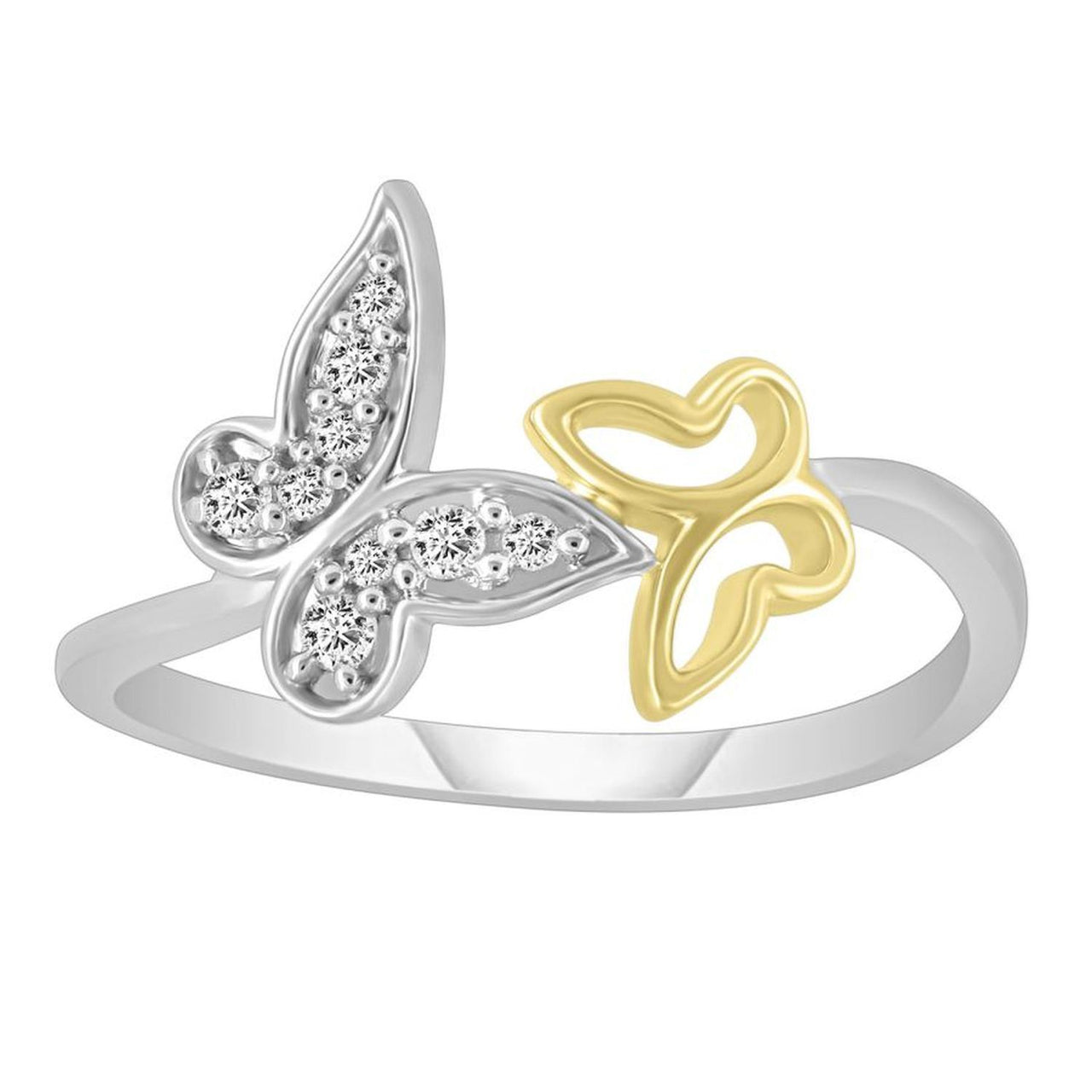 LADIES RING 1/10 CT ROUND DIAMOND 10K WHITE/YELLOW GOLD