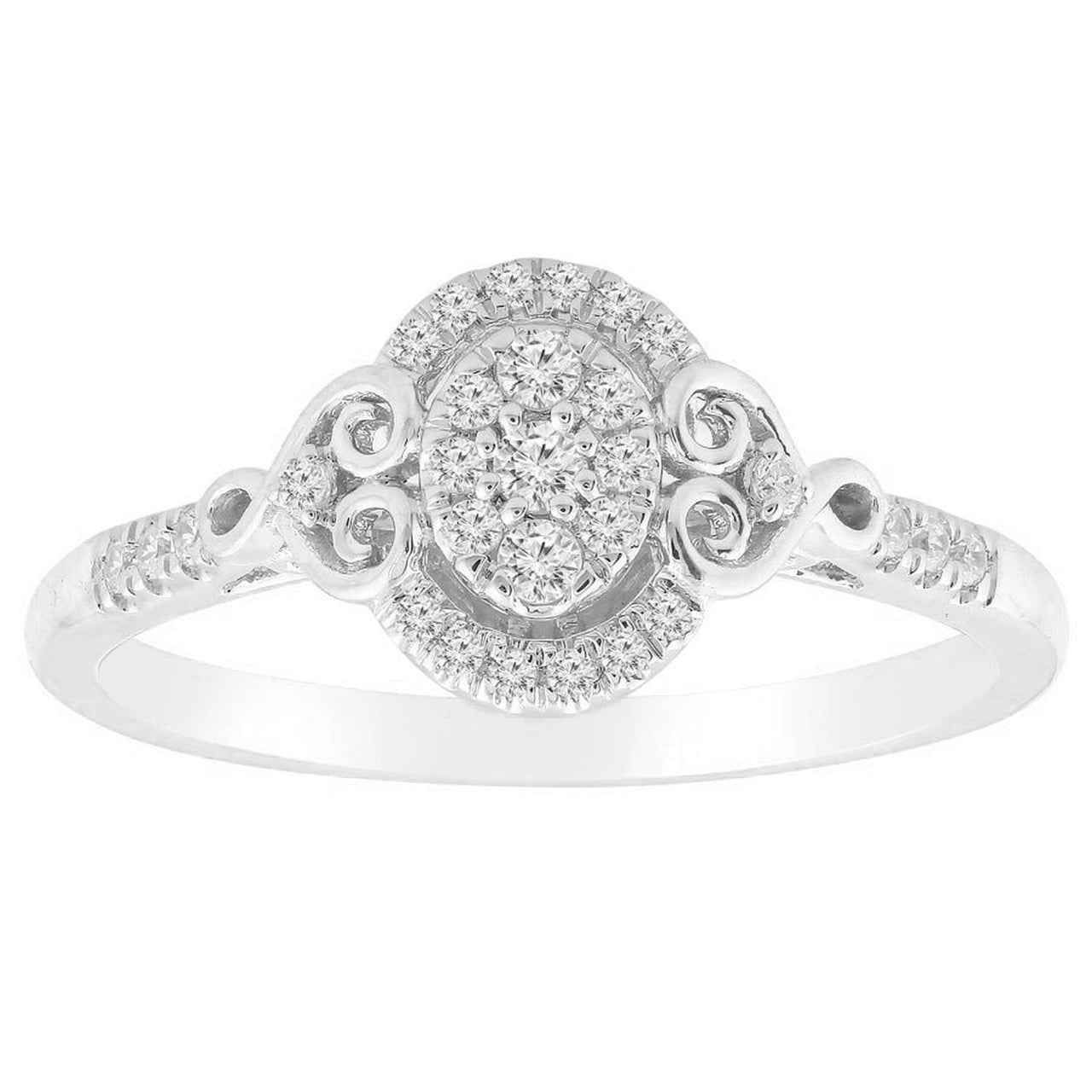 LADIES RING 1/5 CT ROUND DIAMOND 10K WHITE GOLD
