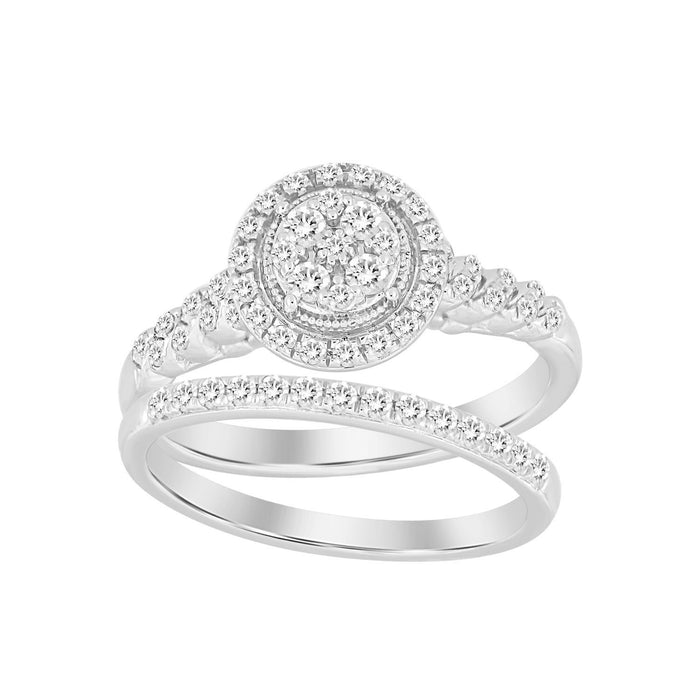 LADIES BRIDAL RING SET 1/2 CT ROUND DIAMOND 10K WHITE GOLD