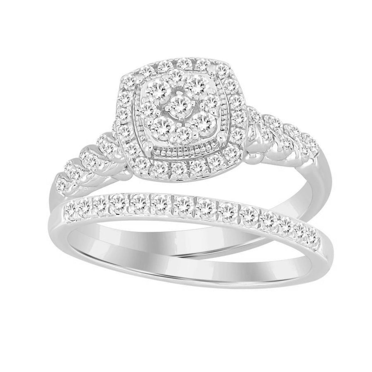 LADIES BRIDAL RING SET 1/2 CT ROUND DIAMOND 10K WHITE GOLD