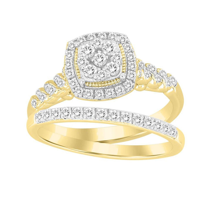 LADIES BRIDAL RING SET 1/2 CT ROUND DIAMOND 10K YELLOW GOLD