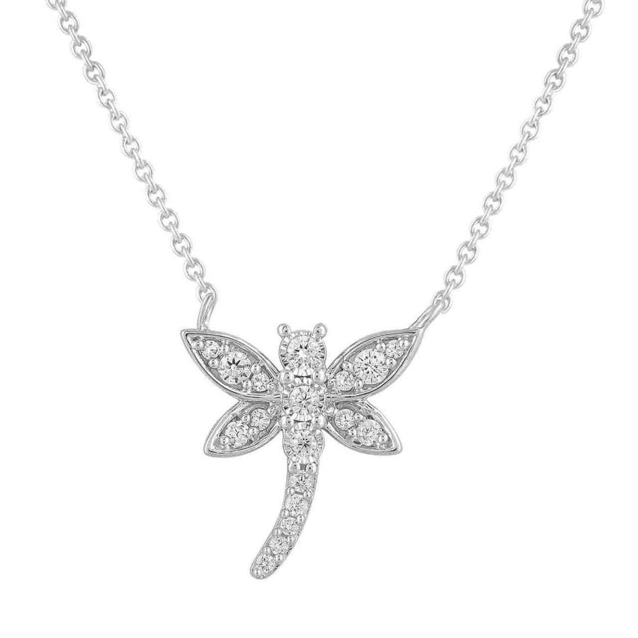 LADIES NECKLACE 1/4 CT ROUND DIAMOND 10K WHITE GOLD