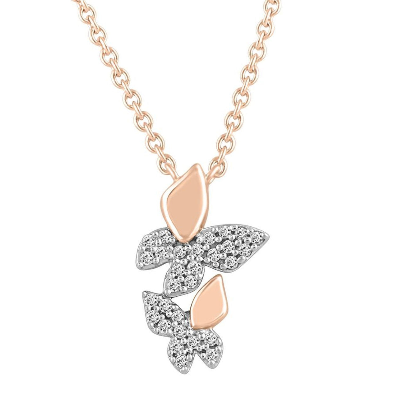 LADIES NECKLACE 1/6 CT ROUND DIAMOND 10K ROSE GOLD