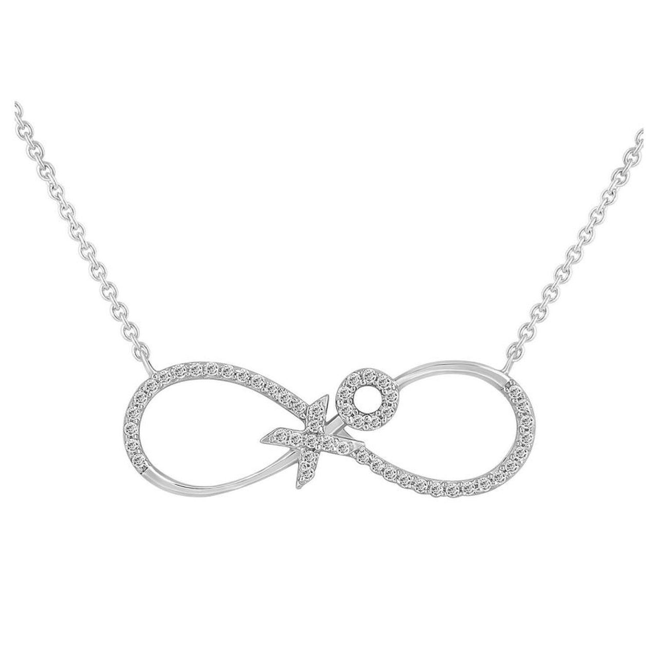 LADIES NECKLACE 1/6 CT ROUND DIAMOND 10K WHITE GOLD