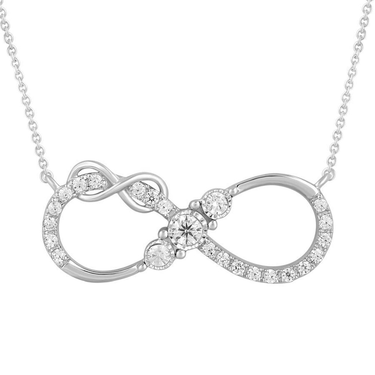 LADIES NECKLACE 1/4 CT ROUND DIAMOND 10K WHITE GOLD