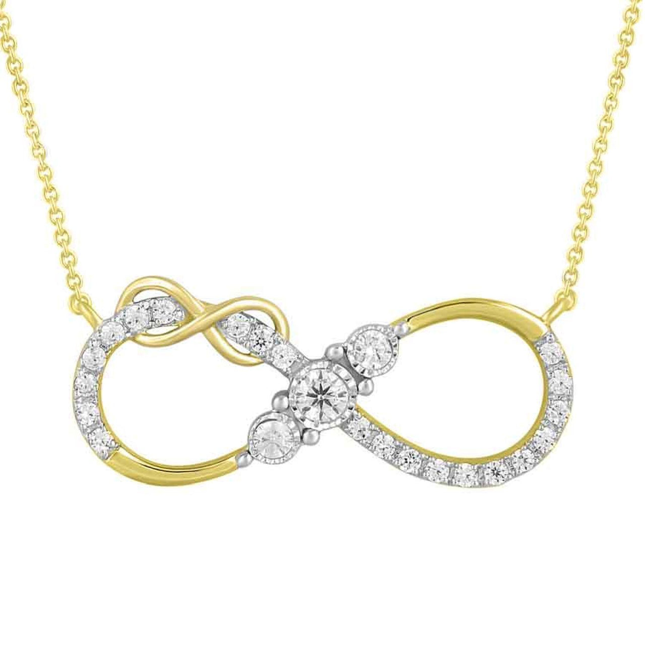 LADIES NECKLACE 1/4 CT ROUND DIAMOND 10K YELLOW GOLD