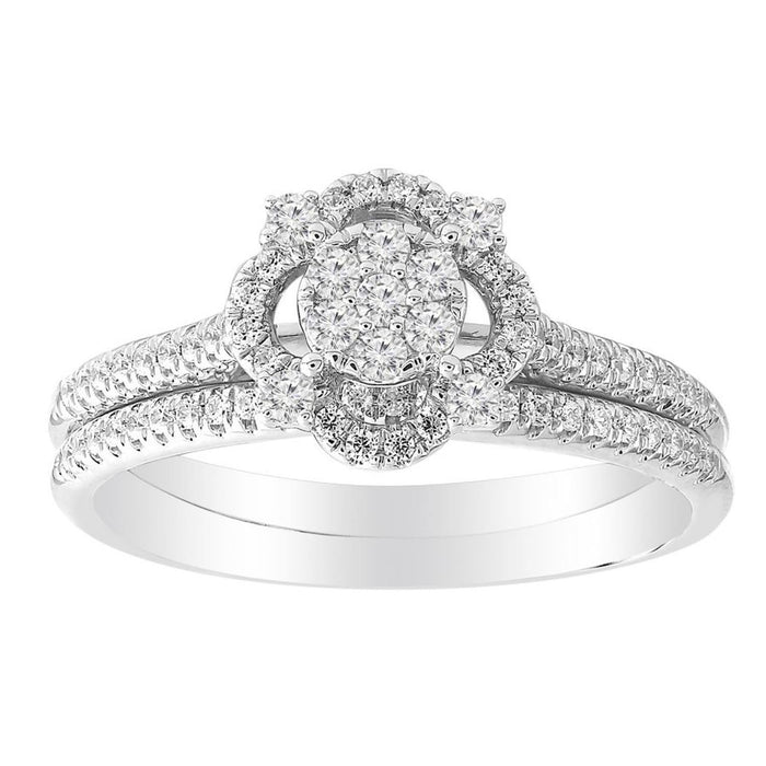 LADIES BRIDAL RING SET 1/3 CT ROUND DIAMOND 10K WHITE GOLD