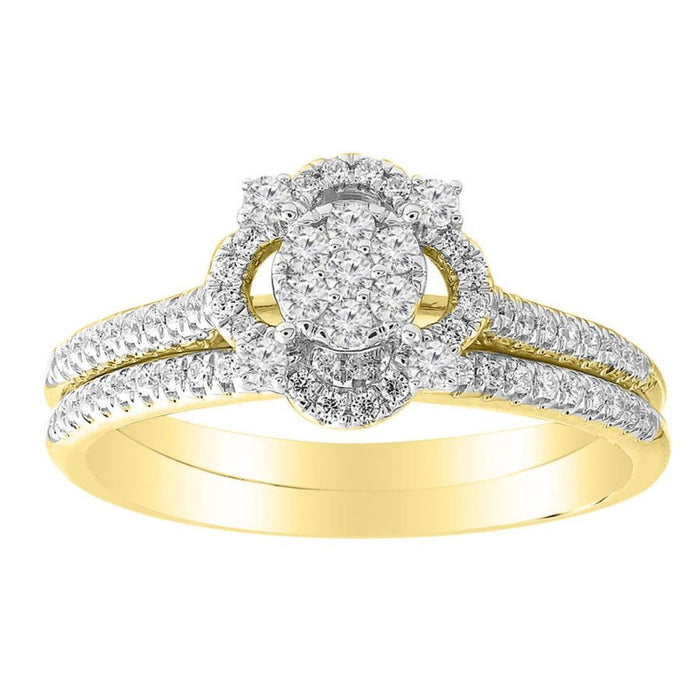 LADIES BRIDAL RING SET 1/3 CT ROUND DIAMOND 10K YELLOW GOLD