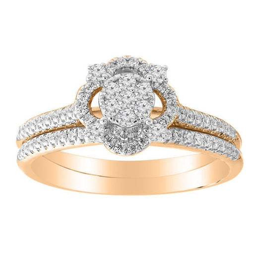 LADIES BRIDAL RING SET 1/3 CT ROUND DIAMOND 10K ROSE GOLD