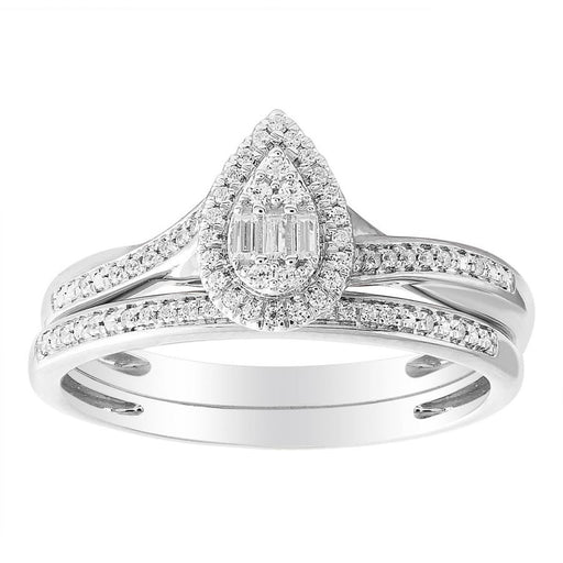 LADIES BRIDAL RING SET 1/6 CT ROUND/BAGUETTE DIAMOND 10K WHITE GOLD