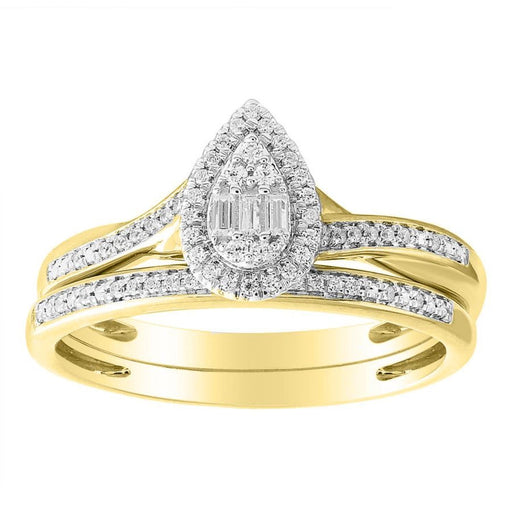LADIES BRIDAL RING SET 1/6 CT ROUND/BAGUETTE DIAMOND 10K YELLOW GOLD