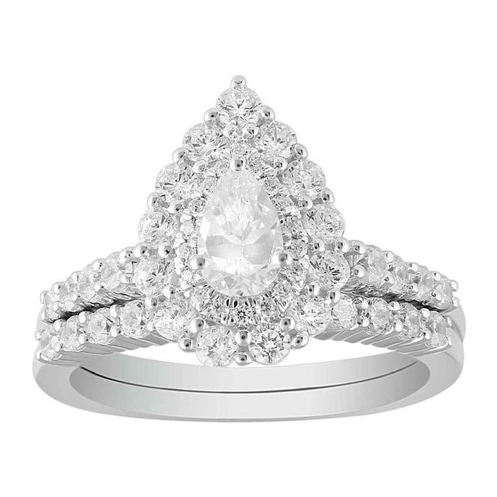 LADIES BRIDAL RING SET 1 1/4 CT ROUND/PEAR DIAMOND 10K WHITE GOLD
