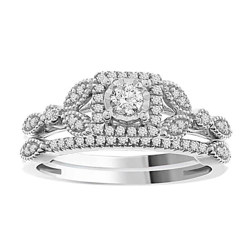 LADIES BRIDAL RING SET 1/4 CT ROUND DIAMOND 10K WHITE GOLD