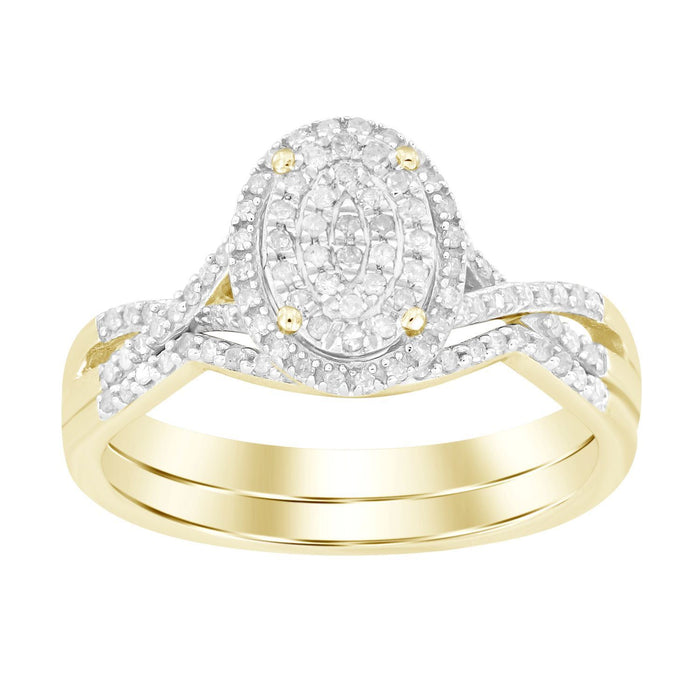 LADIES BRIDAL RING SET 1/4 CT ROUND DIAMOND SILVER YELLOW GOLD