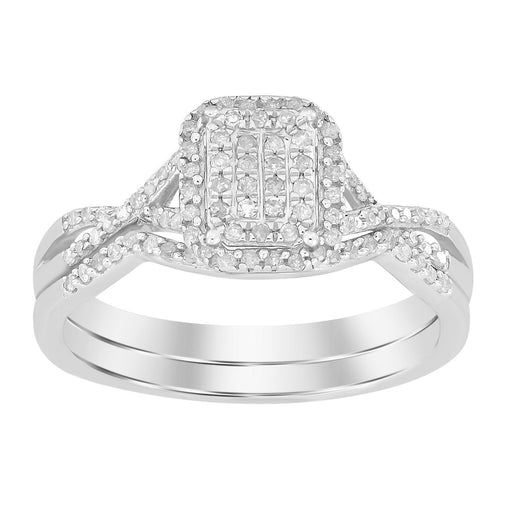 LADIES BRIDAL RING SET 1/4 CT ROUND DIAMOND SILVER WHITE GOLD