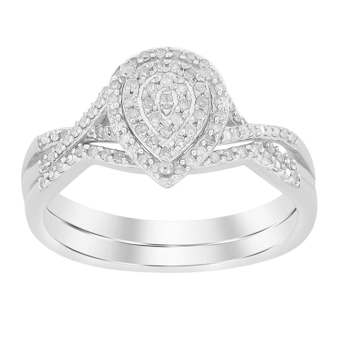 LADIES BRIDAL RING SET 1/4 CT ROUND DIAMOND SILVER WHITE GOLD