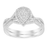 Thumbnail for LADIES BRIDAL RING SET 1/4 CT ROUND DIAMOND SILVER WHITE GOLD