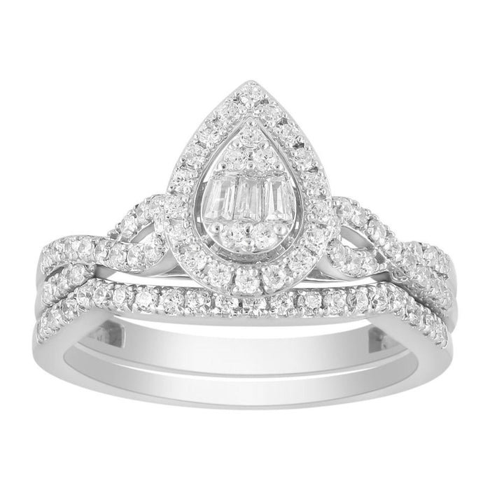 LADIES RING 1/2 CT ROUND/BAGUETTE DIAMOND 14K WHITE GOLD