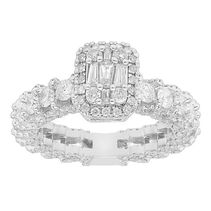 LADIES RING 3 CT ROUND/BAGUETTE DIAMOND 14K WHITE GOLD