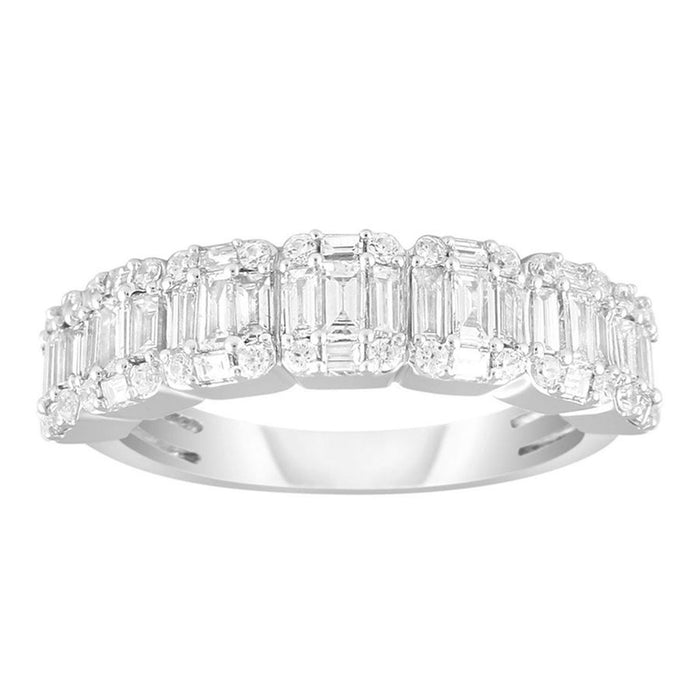 LADIES RING 1 CT ROUND/BAGUETTE DIAMOND 14K WHITE GOLD