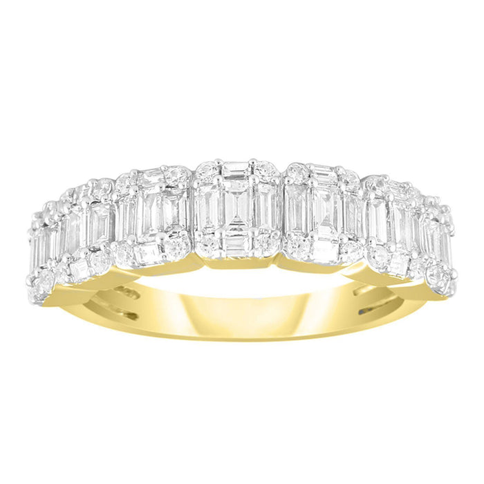 LADIES RING 1 CT ROUND/BAGUETTE DIAMOND 14K YELLOW GOLD