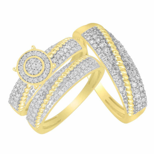 LADIES TRIO SET 3/4 CT ROUND DIAMOND 10K YELLOW GOLD