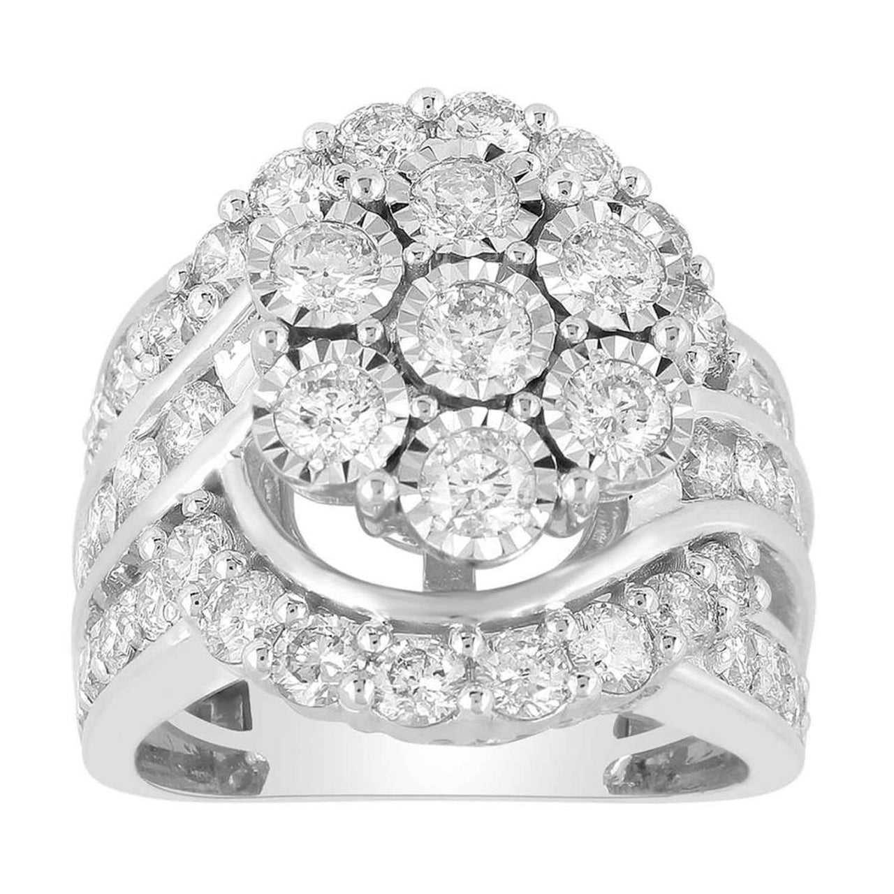 LADIES RING 3 CT ROUND DIAMOND 10K WHITE GOLD