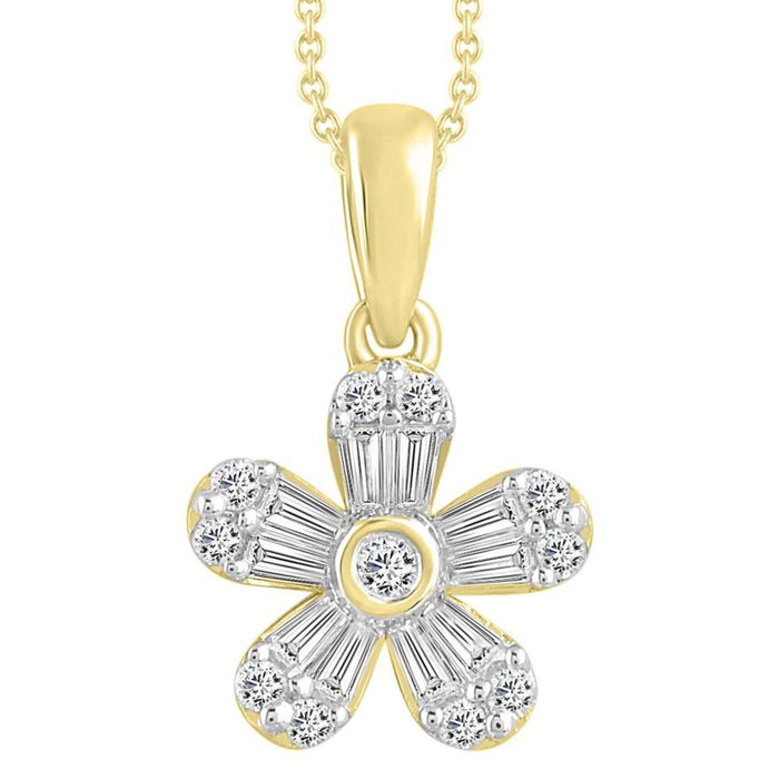 LADIES PENDANT 1/4 CT ROUND/BAGUETTE DIAMOND 10K YELLOW GOLD