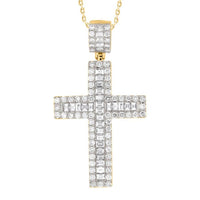Thumbnail for MEN'S CROSS 5 CT ROUND/BAGUETTE DIAMOND 14K YELLOW GOLD