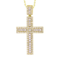 Thumbnail for MEN'S CROSS 5 3/8 CT ROUND/BAGUETTE DIAMOND 14K YELLOW GOLD