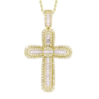 Thumbnail for MEN'S CROSS 3 3/4 CT ROUND/BAGUETTE DIAMOND 10K YELLOW GOLD
