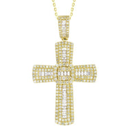 Thumbnail for MEN'S CROSS 3 3/4 CT ROUND/BAGUETTE DIAMOND 14K YELLOW GOLD