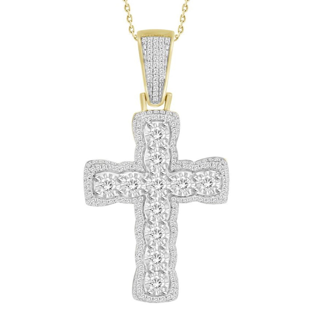MEN'S CROSS 1 CT ROUND DIAMOND 10K YELLOW GOLD