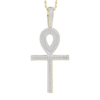 Thumbnail for MEN'S CROSS 1 CT ROUND/BAGUETTE DIAMOND 14K YELLOW GOLD