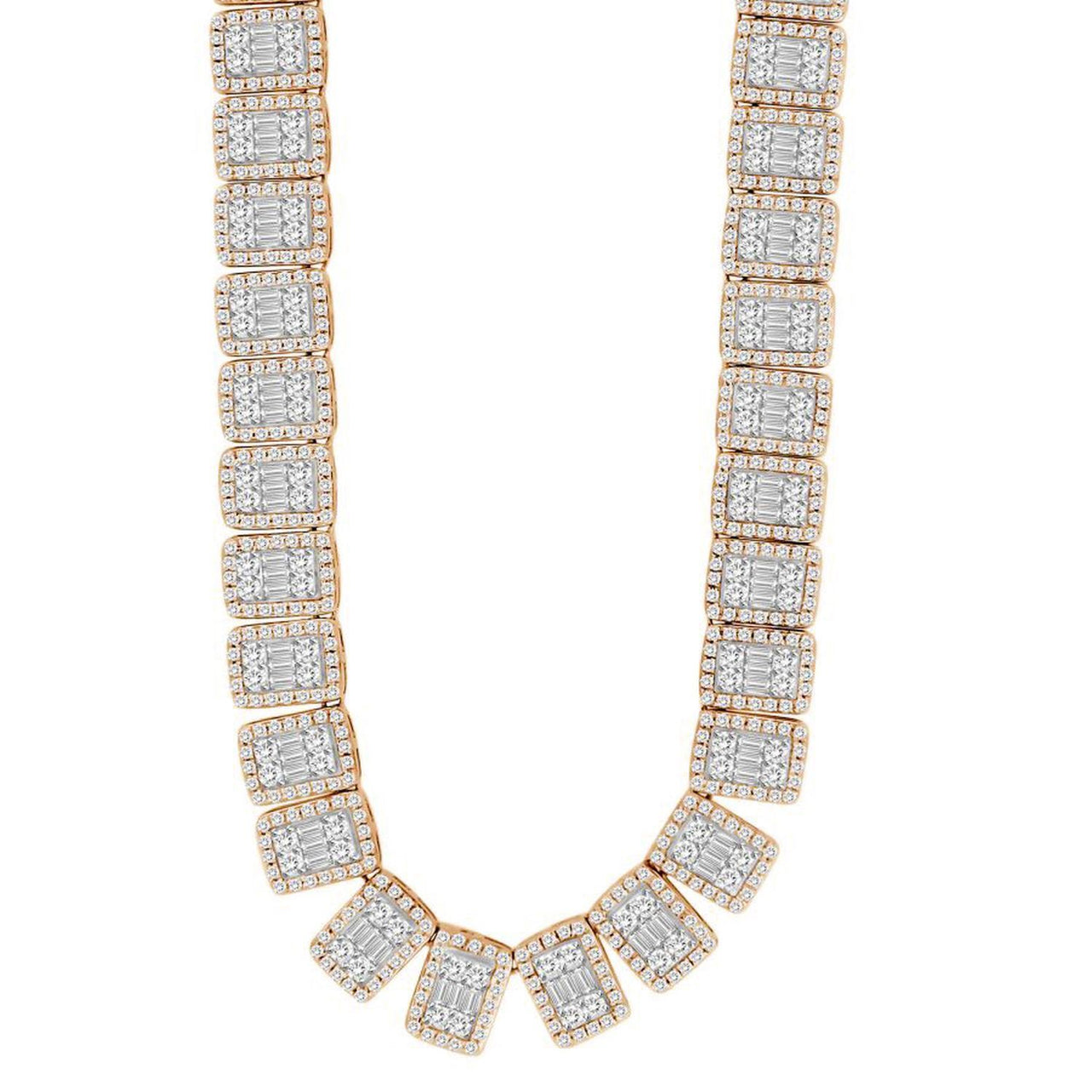 MEN'S NECKLACE 14 1/3 CT ROUND/BAGUETTE DIAMOND 10K ROSE GOLD