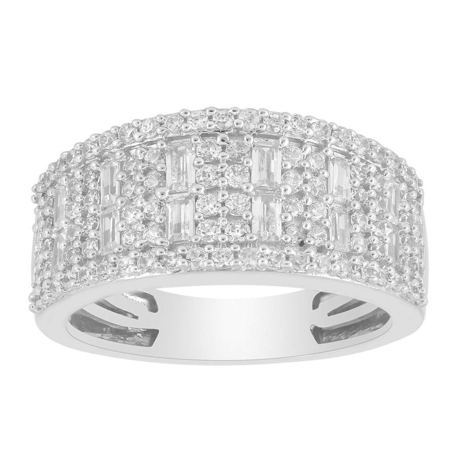 LADIES BAND 1 CT ROUND/BAGUETTE DIAMOND 14K WHITE GOLD