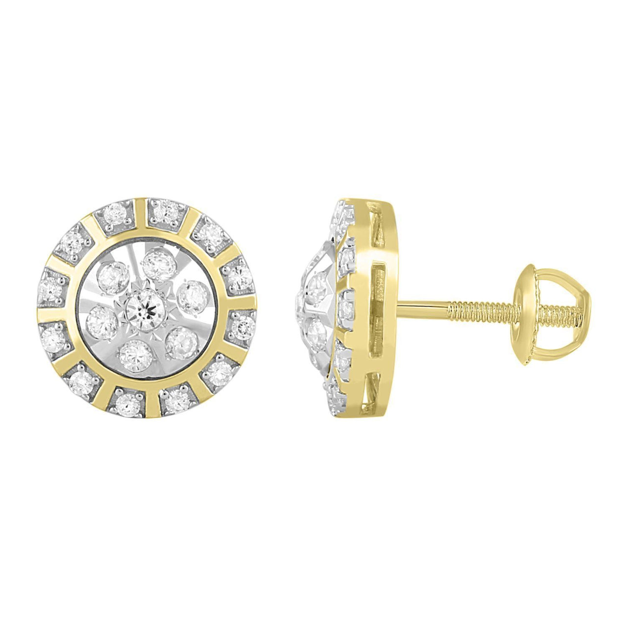 UNISEX EARRINGS 1/4 CT ROUND DIAMOND 10K YELLOW GOLD