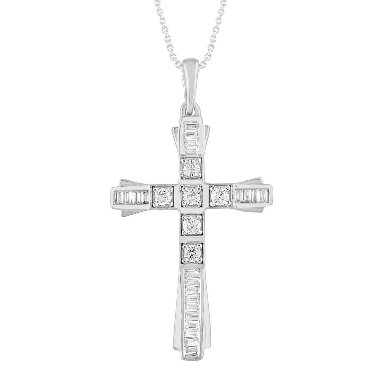 LADIES PENDANT 1/3 CT ROUND/BAGUETTE DIAMOND 10K WHITE GOLD