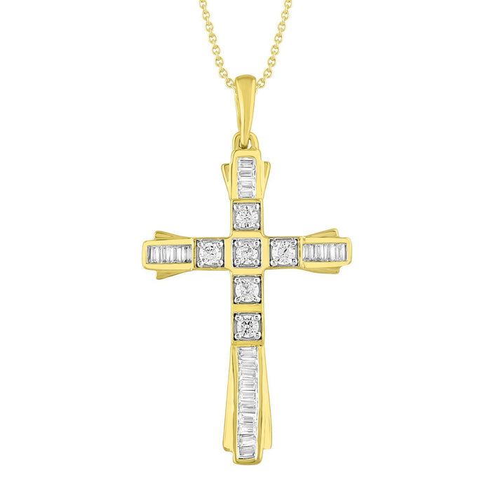 LADIES PENDANT 1/3 CT ROUND/BAGUETTE DIAMOND 10K YELLOW GOLD