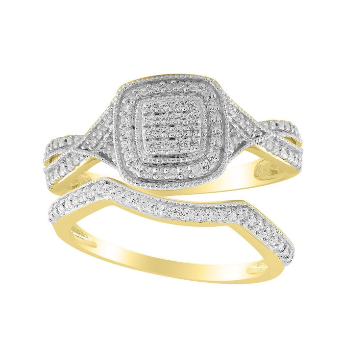 LADIES BRIDAL RING SET 1/4 CT ROUND DIAMOND 10K YELLOW GOLD