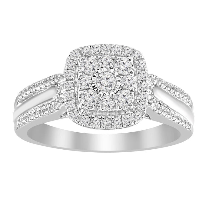 LADIES RING 1/2 CT ROUND DIAMOND SILVER