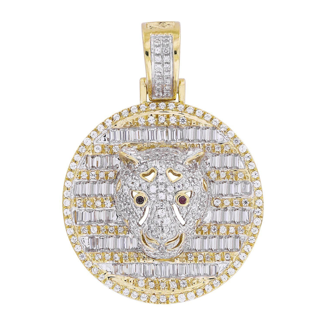 MEN'S CHARM 1 CT ROUND/RUBY DIAMOND 10K YELLOW GOLD
