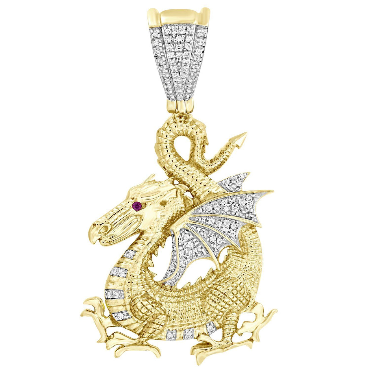 MEN'S CHARM 1/2 CT ROUND/RUBY DIAMOND 10K YELLOW GOLD