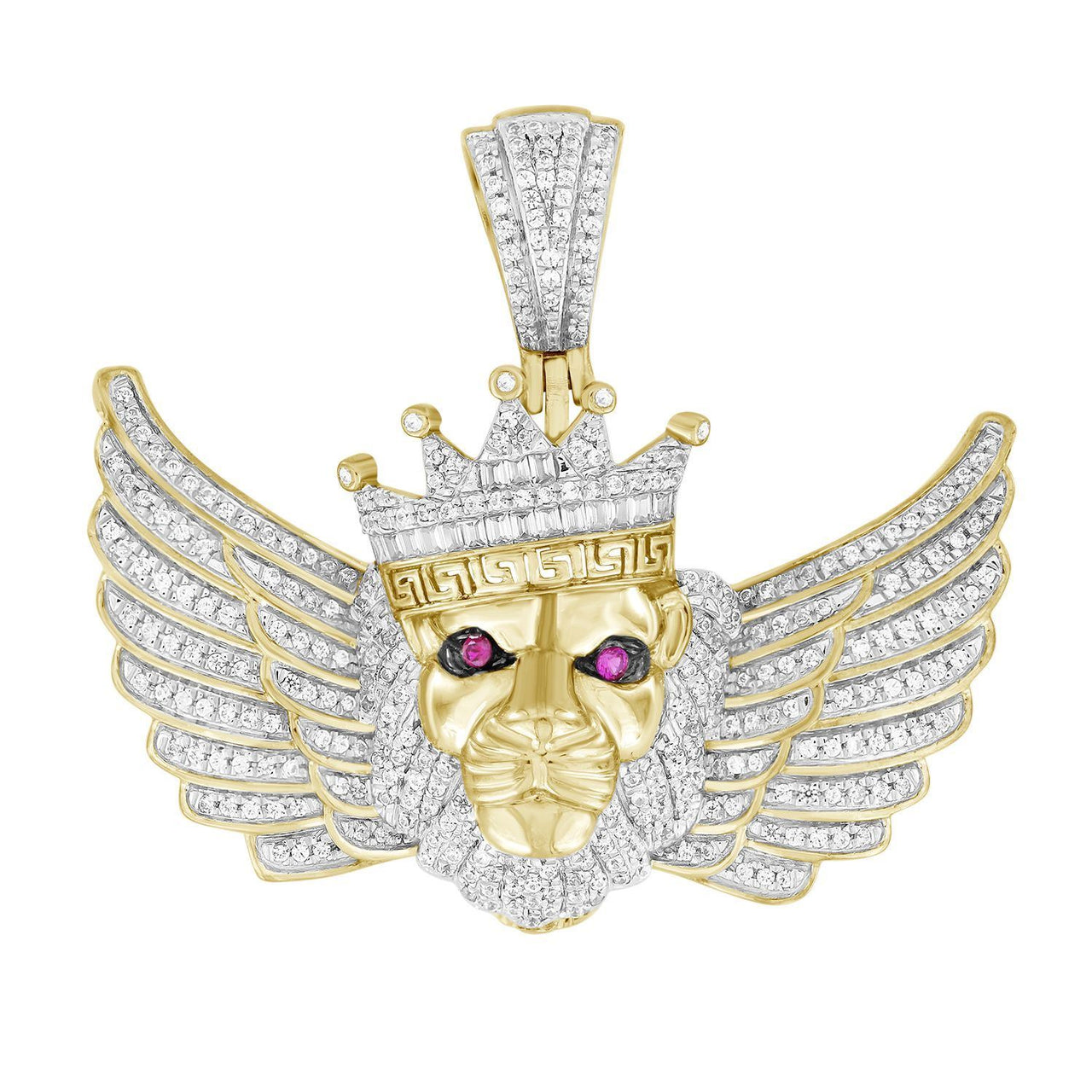 MEN'S CHARM 3/4 CT ROUND/RUBY/BAGUETTE DIAMOND 10K YELLOW GOLD