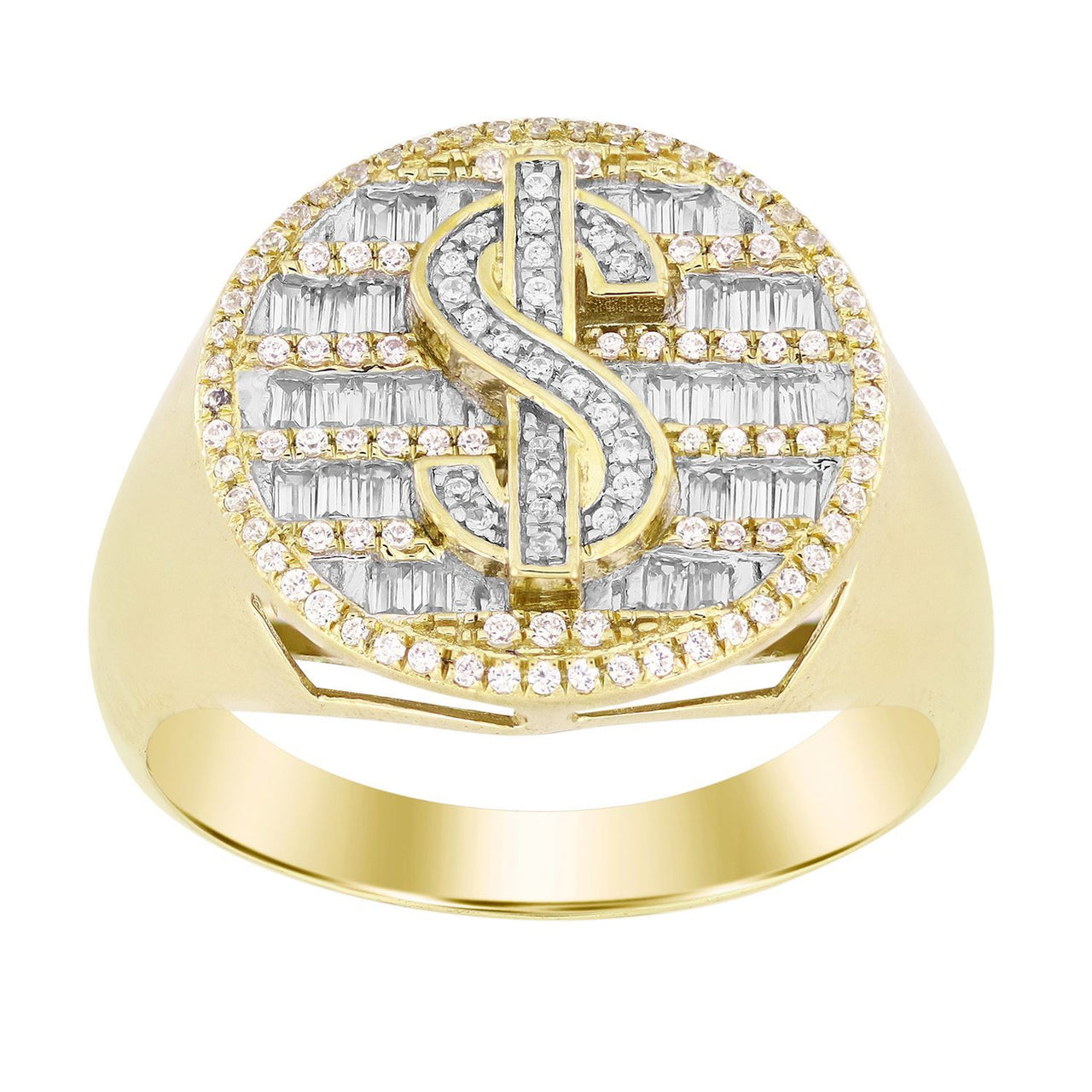 MEN'S RING 1/2 CT ROUND/BAGUETTE DIAMOND 10K YELLOW GOLD