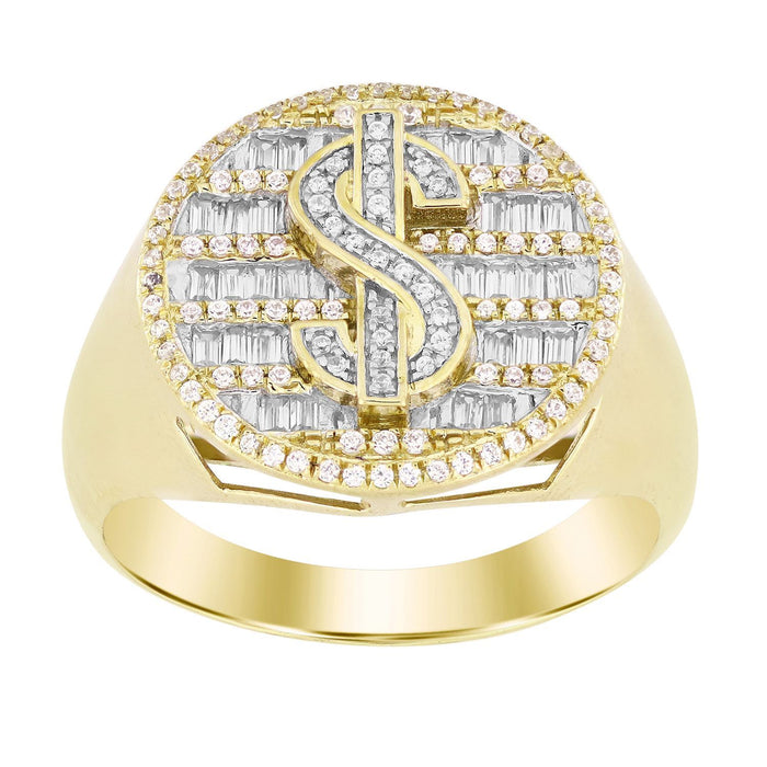 MEN'S RING 1/2 CT ROUND/BAGUETTE DIAMOND 10K YELLOW GOLD
