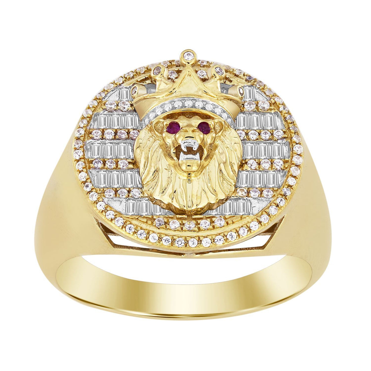 MEN'S RING 1/2 CT ROUND/BAGUETTE DIAMOND 10K YELLOW GOLD