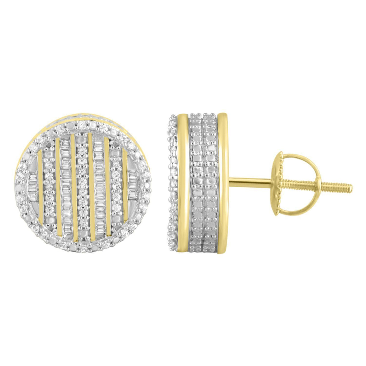 MEN'S EARRING 1/2 CT ROUND/BAGUETTE DIAMOND 10K YELLOW GOLD