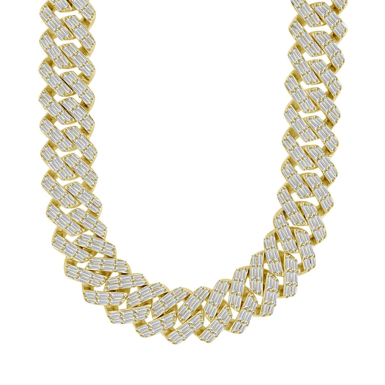 MEN'S NECKLACE 13 1/2 CT BAGUETTE DIAMOND 10K YELLOW GOLD