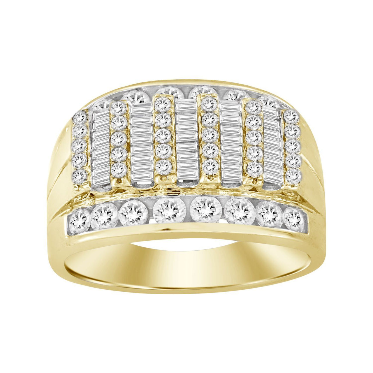 MEN'S RING 1 CT ROUND/BAGUETTE DIAMOND 10K YELLOW GOLD